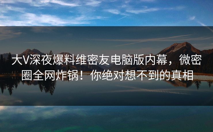 大V深夜爆料维密友电脑版内幕，微密圈全网炸锅！你绝对想不到的真相